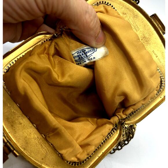 Vintage Whiting And Davis Purse Gold Mesh Art Deco Handbag Clutch Evening Bag US - Picture 3 of 8